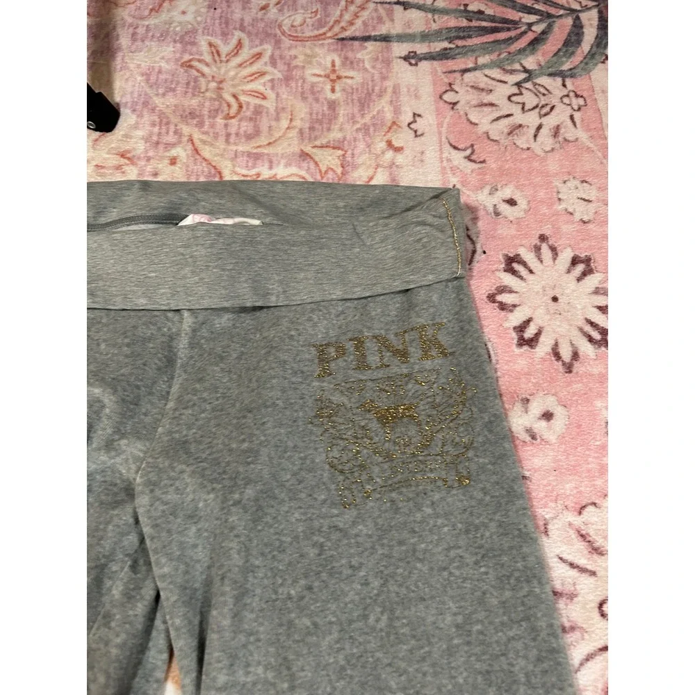 Y2K RARE‎ Victoria's Secret PINK Gray Foldover Waist Velour Pants Flare Leg XS - Picture 2 of 11